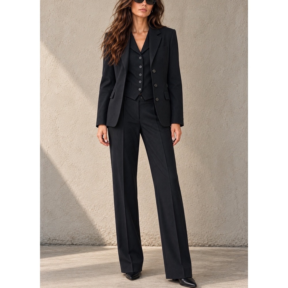 JIL SANDER Vintage 90s Minimalist 3 Piece Pinstripe Wool Pant Suit Set
